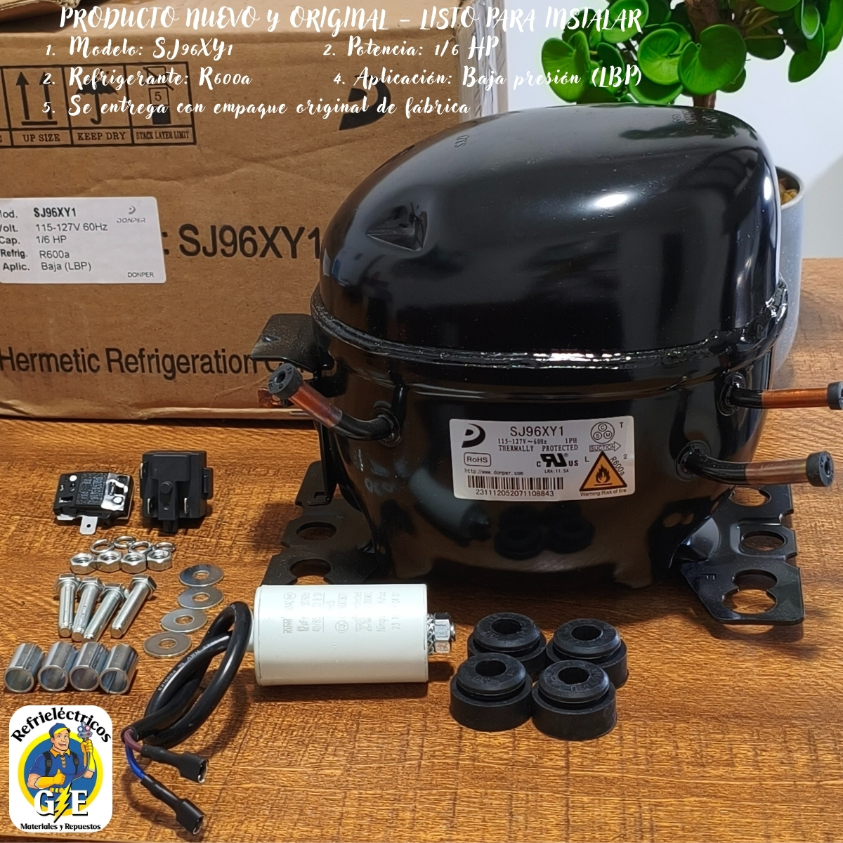 Compresor Nevera 1/6 HP Donper Original - Motor de Refrigeración R600a 110V (Modelo SJ96XY1) - Imagen 2