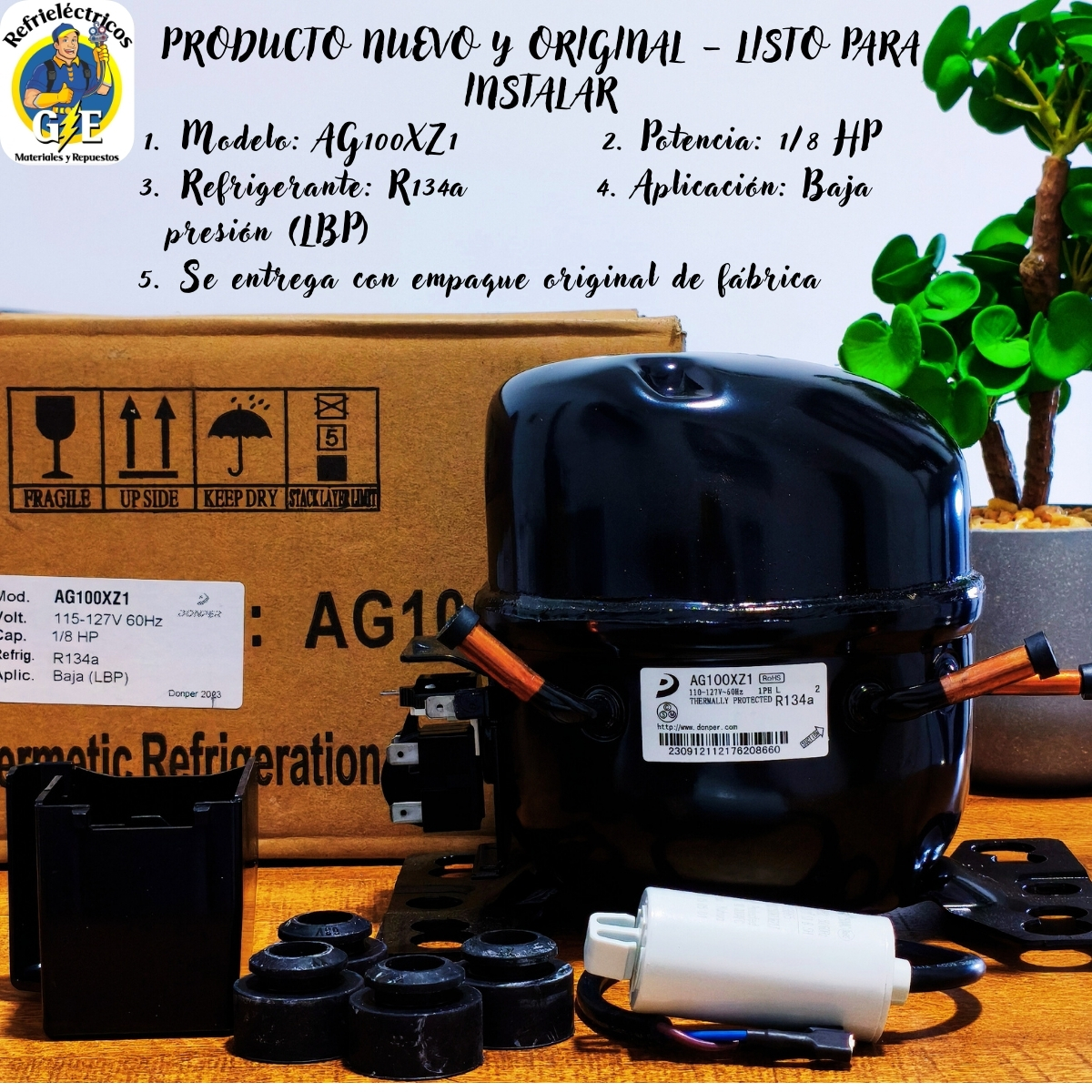 Compresor Nevera 1/8 HP Donper Original - Motor de Refrigeración R134a 110V (Modelo AG100XZ1) - Imagen 2