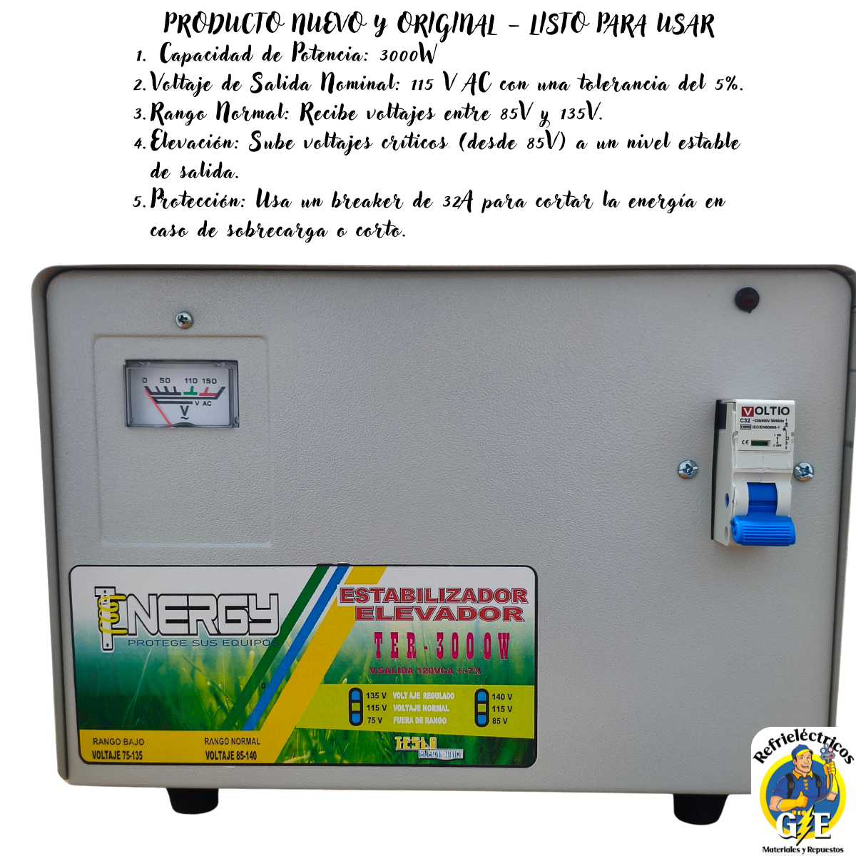 Estabilizador Elevador de Voltaje Tenergy 3000W - Protector Profesional para Neveras, Lavadoras y Hogar (Modelo TER-3000W) - Imagen 2