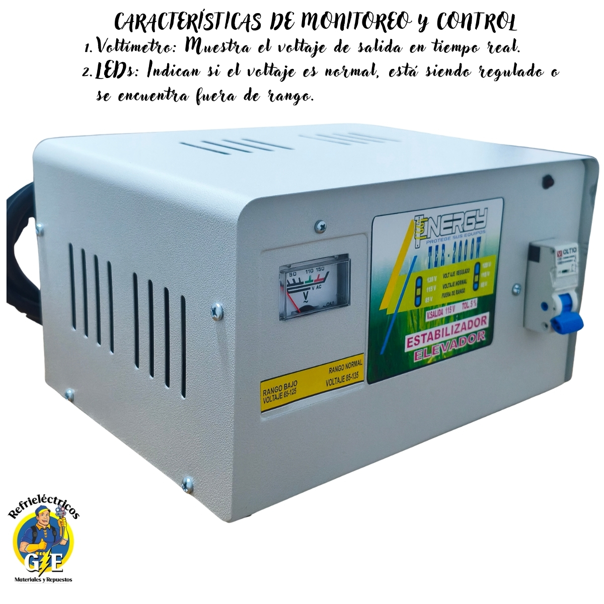 Estabilizador Elevador de Voltaje Tenergy 2000W - Protector de Voltaje Profesional para Neveras y Lavadoras (Modelo TER-2000W) - Imagen 4