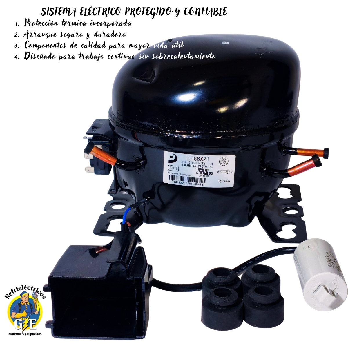 Compresor Nevera 1/5 HP Donper Original - Motor de Refrigeración R134a 110V (Modelo LU66XZ1) - Imagen 3