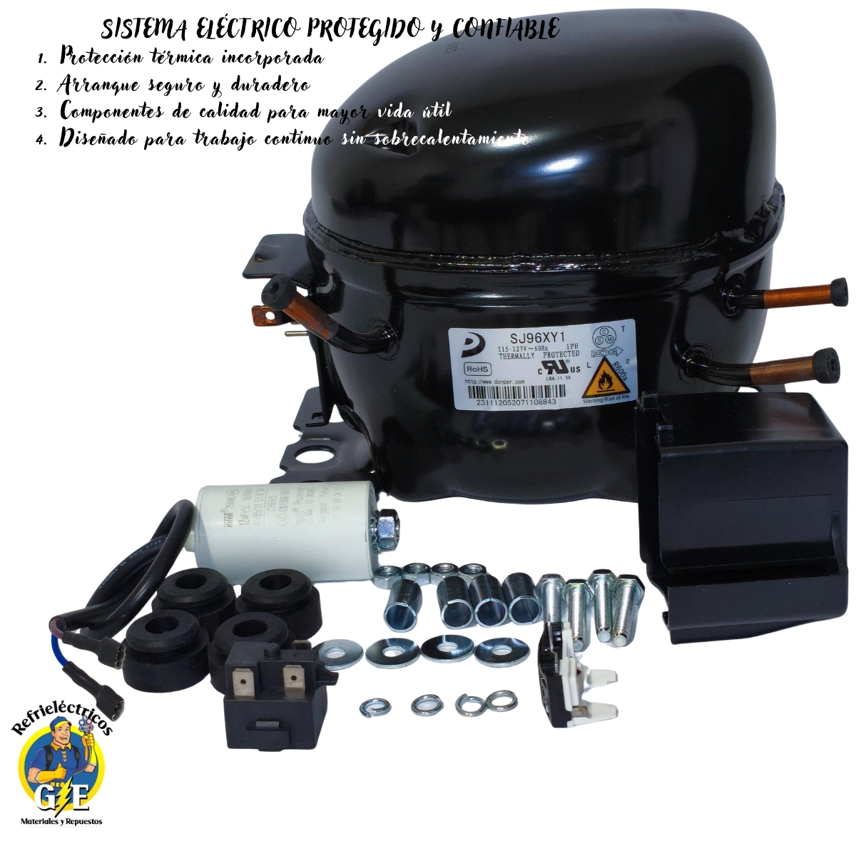 Compresor Nevera 1/6 HP Donper Original - Motor de Refrigeración R600a 110V (Modelo SJ96XY1) - Imagen 3