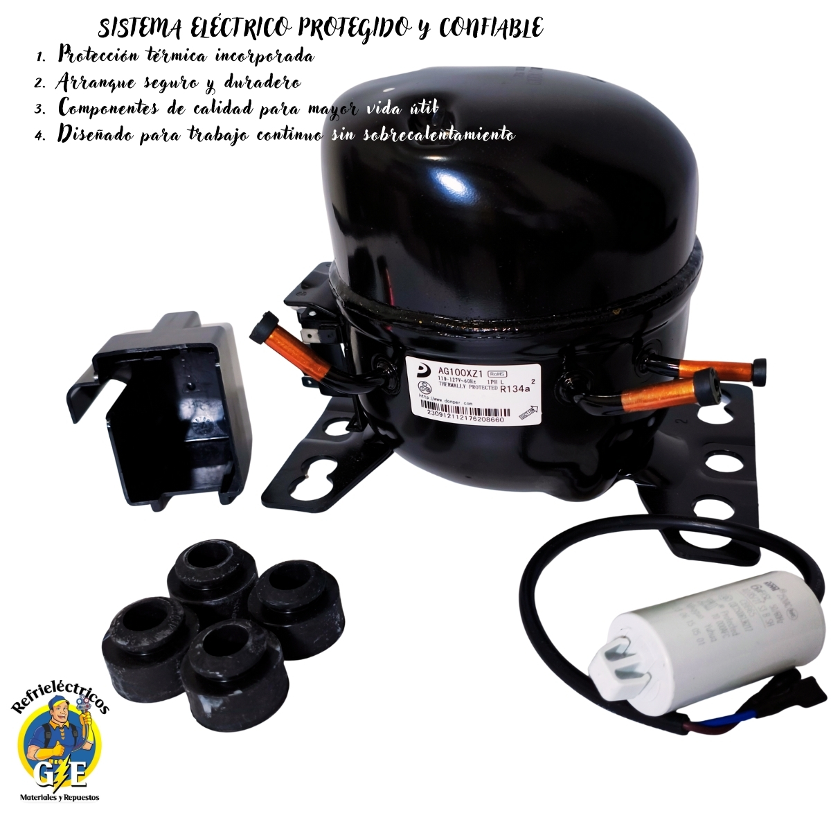 Compresor Nevera 1/8 HP Donper Original - Motor de Refrigeración R134a 110V (Modelo AG100XZ1) - Imagen 3