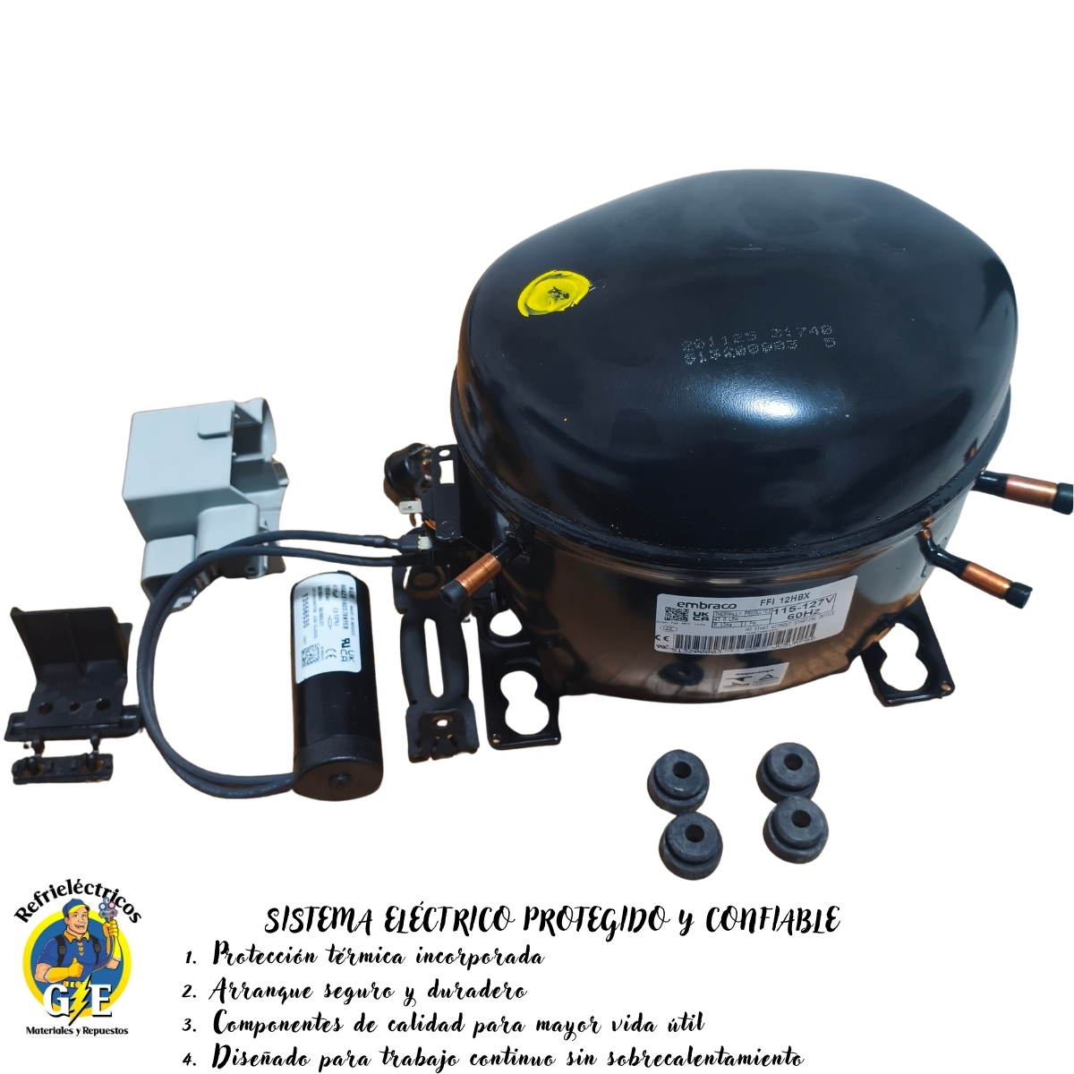Compresor Nevera 1/3 HP Embraco Original - Motor de Refrigeración R134a 110V (Modelo FFI12HBX) - Imagen 3