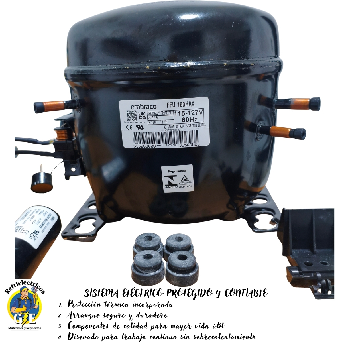 Compresor Nevera 1/2 HP Embraco Original - Motor de Refrigeración R134a 110V (Modelo FFU160HAX) - Imagen 3