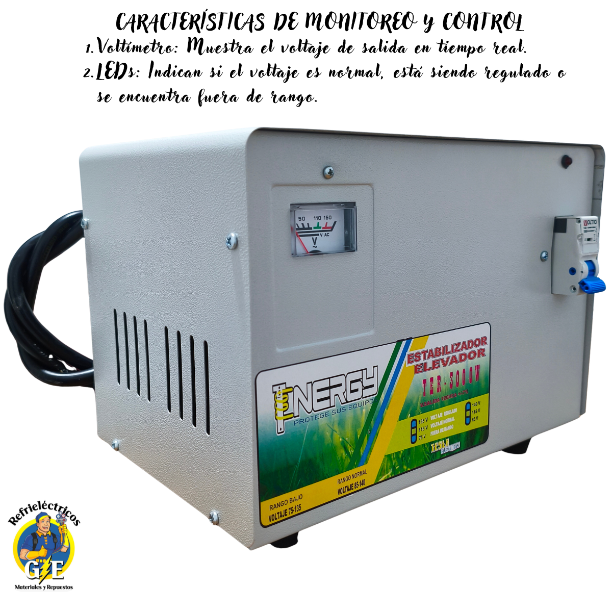 Estabilizador Elevador de Voltaje Tenergy 3000W - Protector Profesional para Neveras, Lavadoras y Hogar (Modelo TER-3000W) - Imagen 4