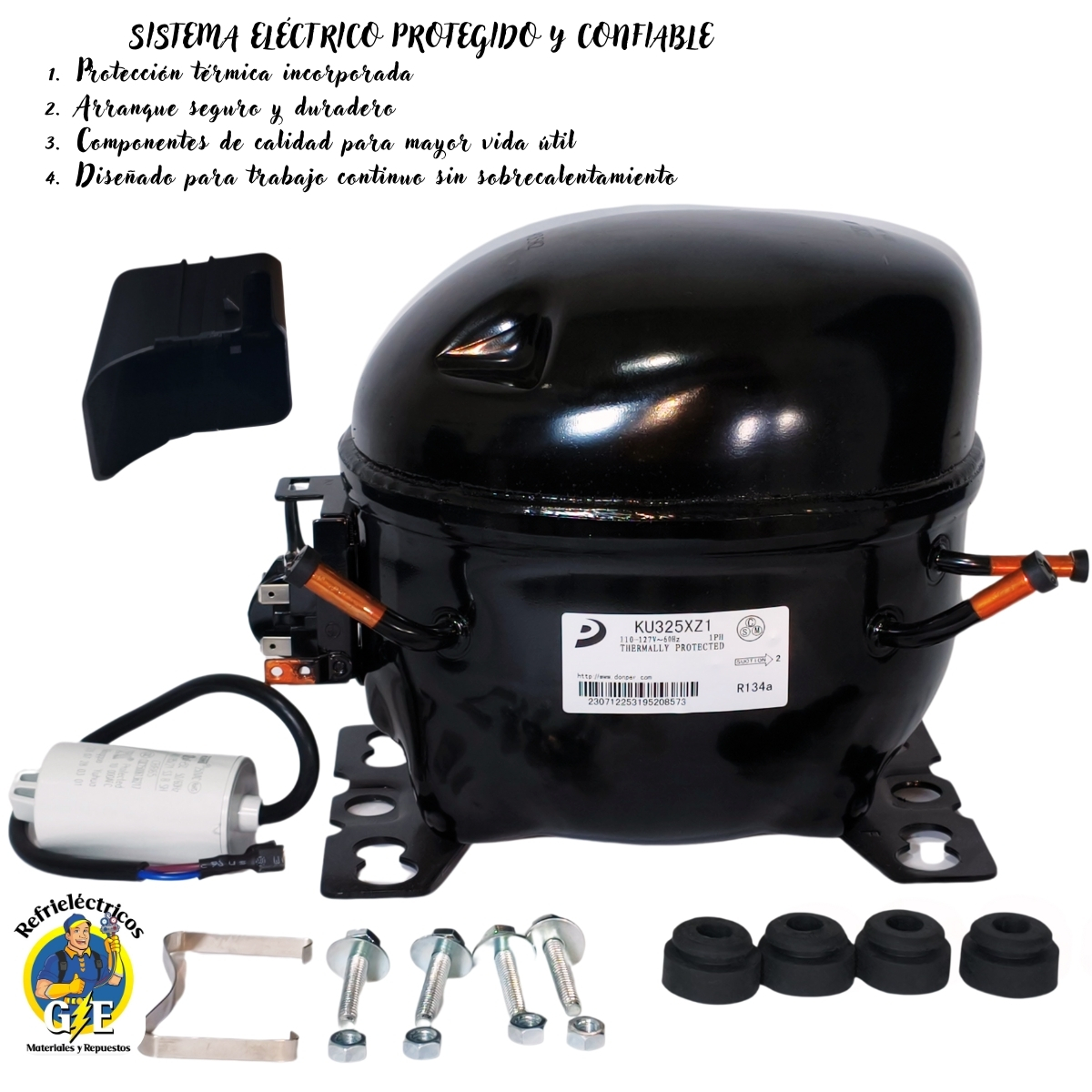 Compresor Nevera 1/3 HP Donper Original - Motor para Refrigeración R134a 110V (Alta Eficiencia) - Imagen 3