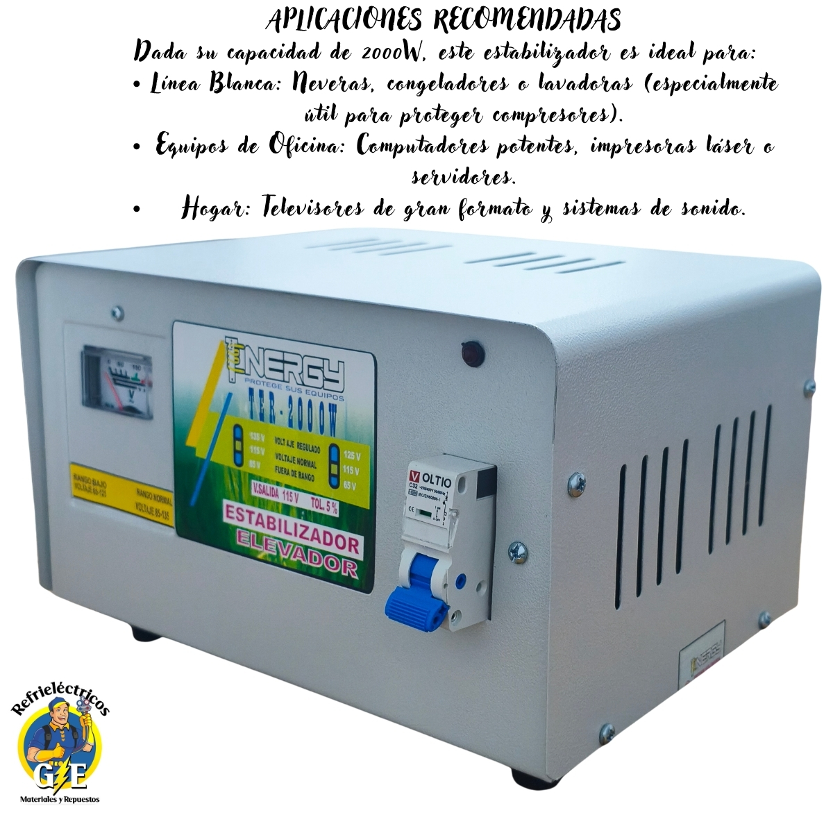 Estabilizador Elevador de Voltaje Tenergy 2000W - Protector de Voltaje Profesional para Neveras y Lavadoras (Modelo TER-2000W) - Imagen 5