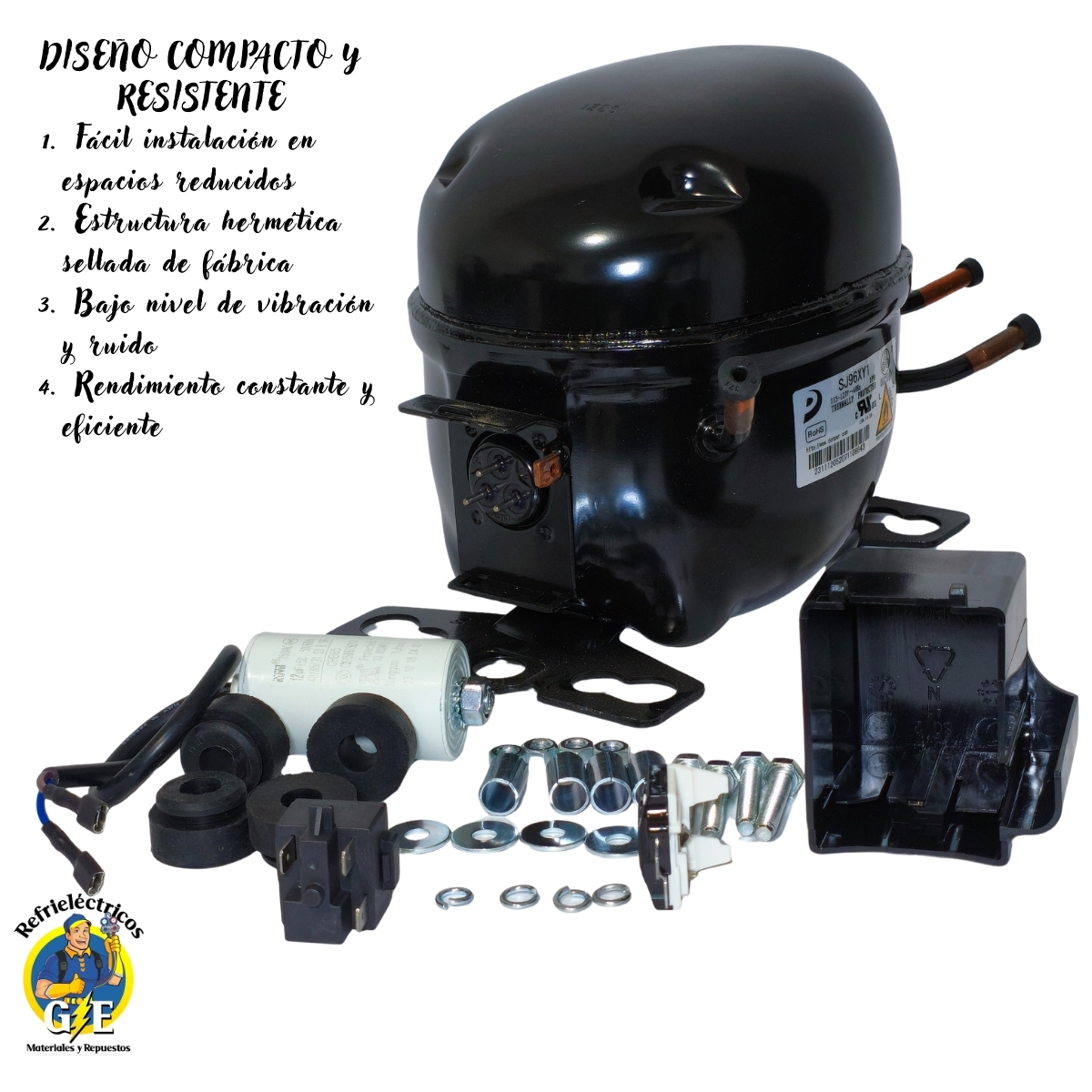 Compresor Nevera 1/6 HP Donper Original - Motor de Refrigeración R600a 110V (Modelo SJ96XY1) - Imagen 4