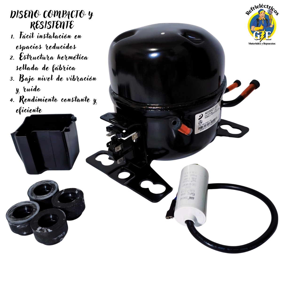 Compresor Nevera 1/8 HP Donper Original - Motor de Refrigeración R134a 110V (Modelo AG100XZ1) - Imagen 4