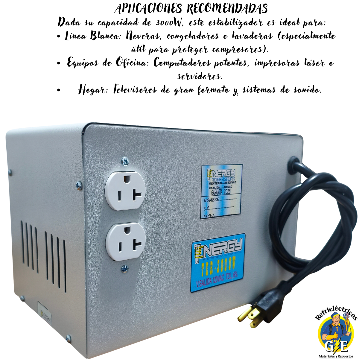 Estabilizador Elevador de Voltaje Tenergy 3000W - Protector Profesional para Neveras, Lavadoras y Hogar (Modelo TER-3000W) - Imagen 6