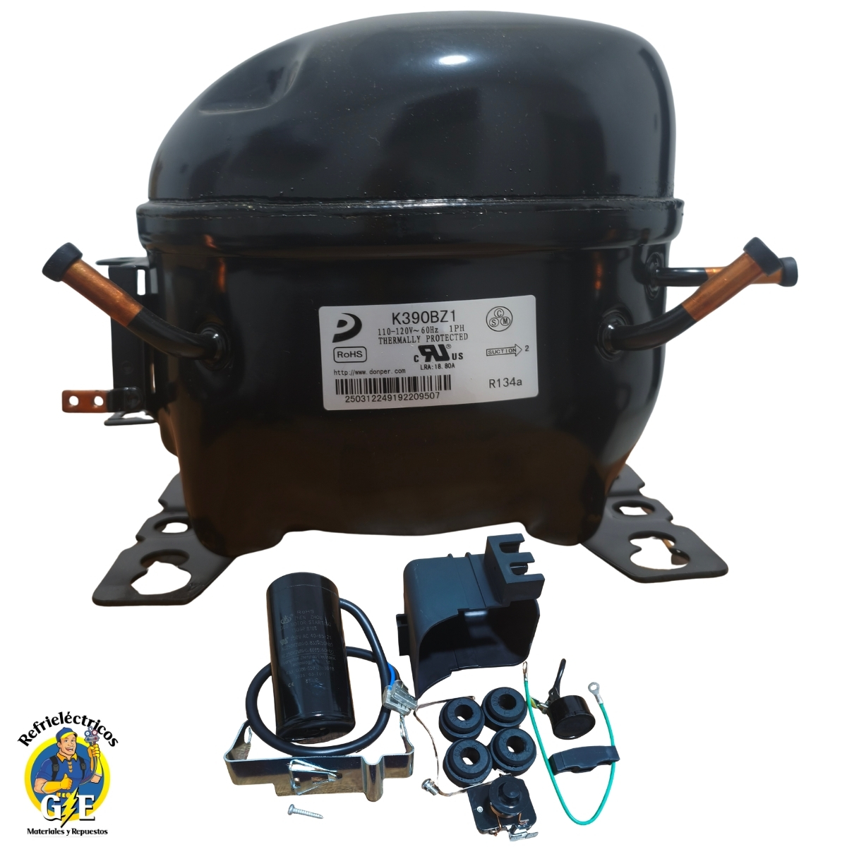Compresor Nevera 3/8 HP Donper Original - Motor de Refrigeración R134a 110V (Modelo K390BZ1) - Imagen 6
