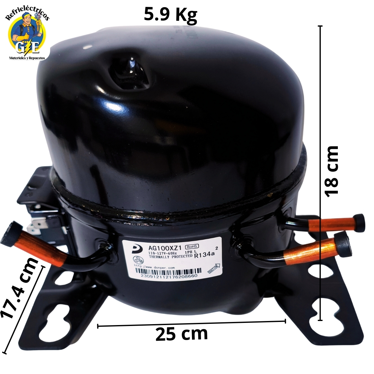 Compresor Nevera 1/8 HP Donper Original - Motor de Refrigeración R134a 110V (Modelo AG100XZ1) - Imagen 7