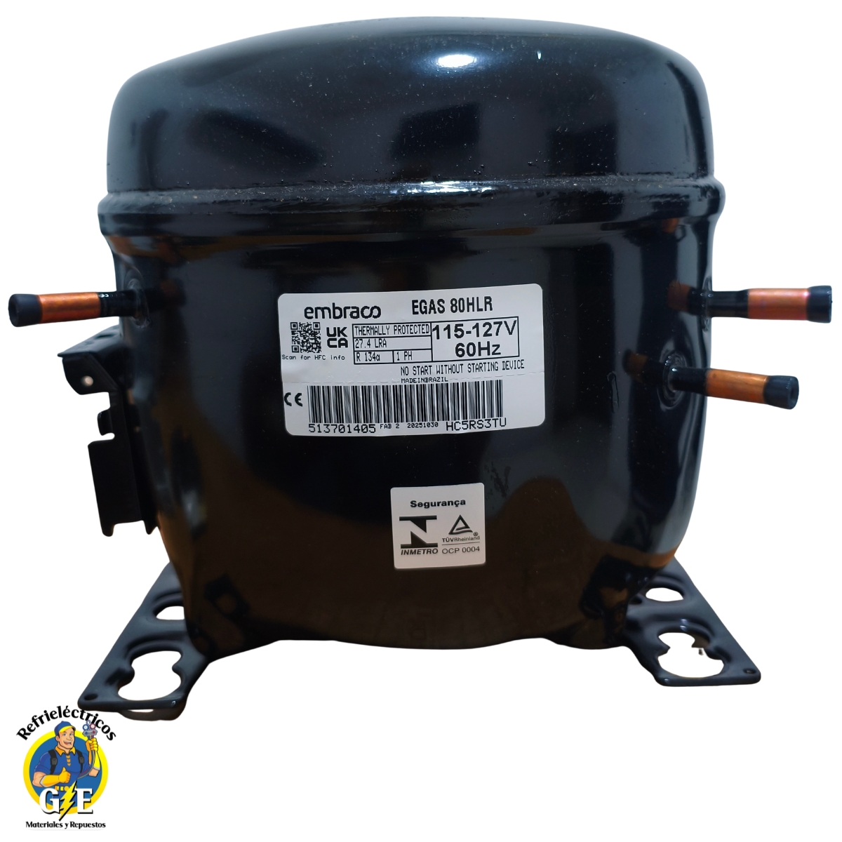 Compresor Nevera 1/4 HP Embraco Original - Motor de Refrigeración R134a 110V (Modelo EGAS 80HLR) - Imagen 7