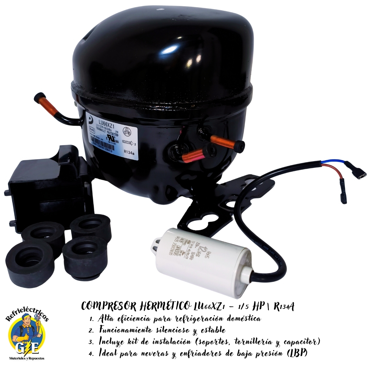 Compresor Nevera 1/5 HP Donper Original - Motor de Refrigeración R134a 110V (Modelo LU66XZ1) - Imagen 9