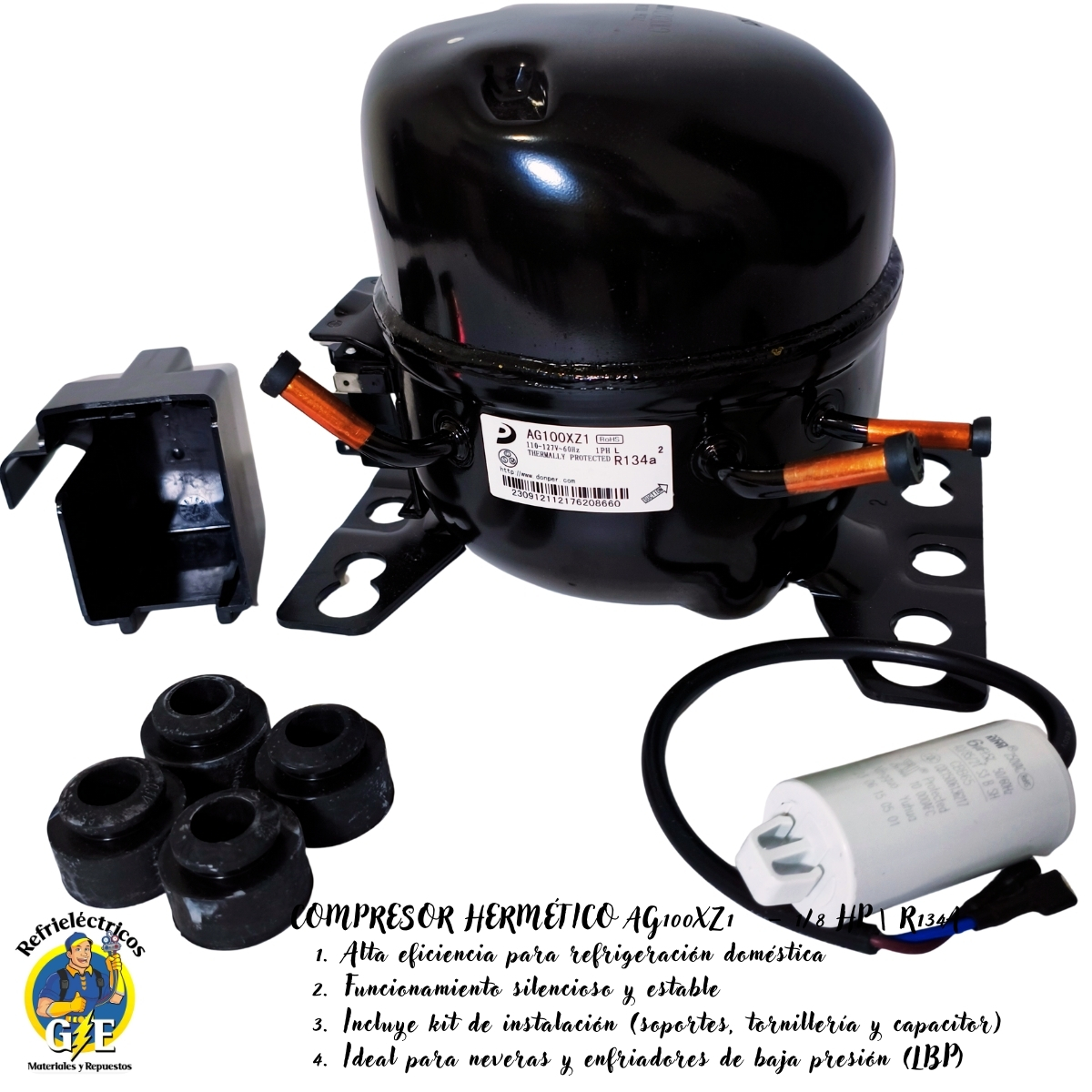 Compresor Nevera 1/8 HP Donper Original - Motor de Refrigeración R134a 110V (Modelo AG100XZ1) - Imagen 9