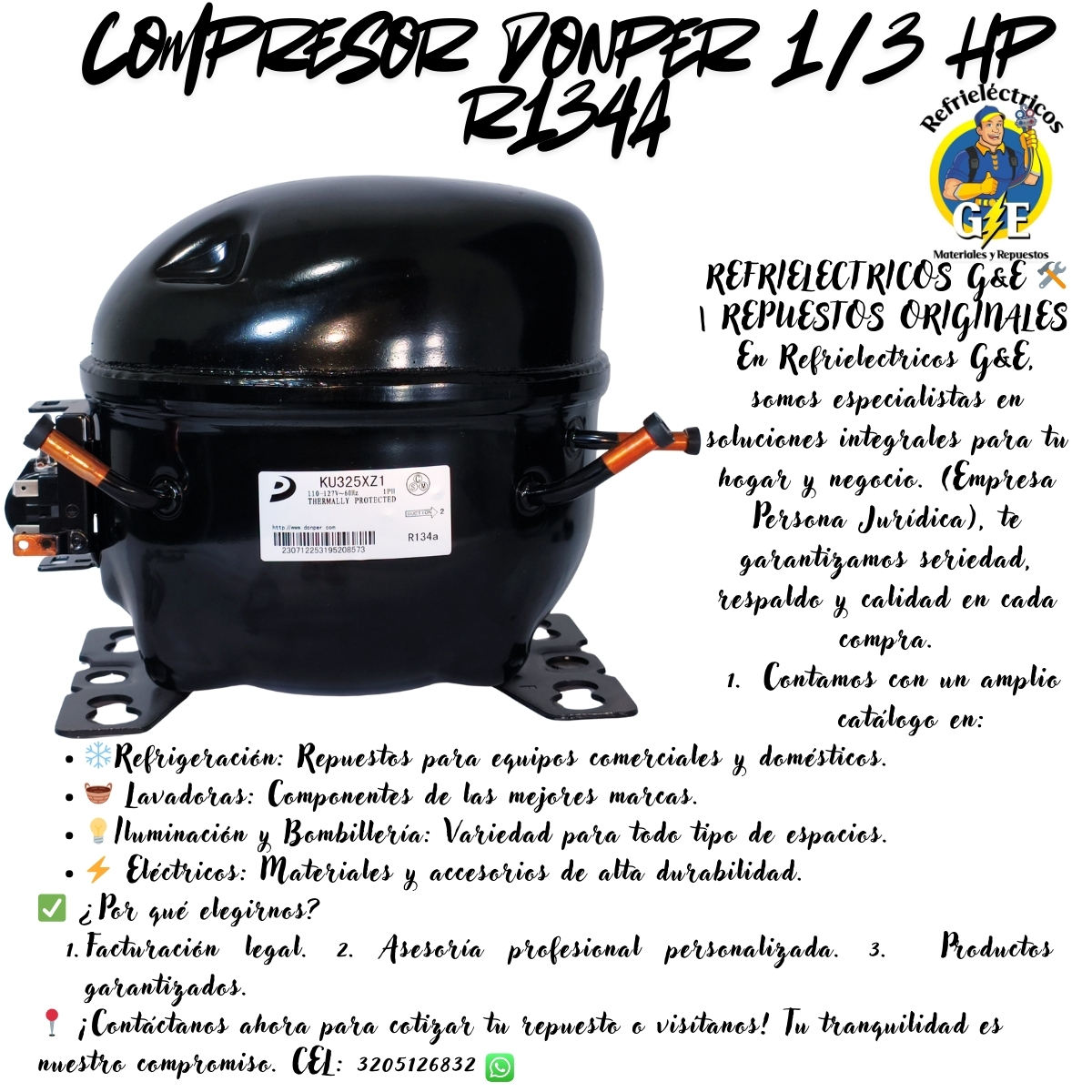 Compresor Nevera 1/3 HP Donper Original - Motor para Refrigeración R134a 110V (Alta Eficiencia) - Imagen 14