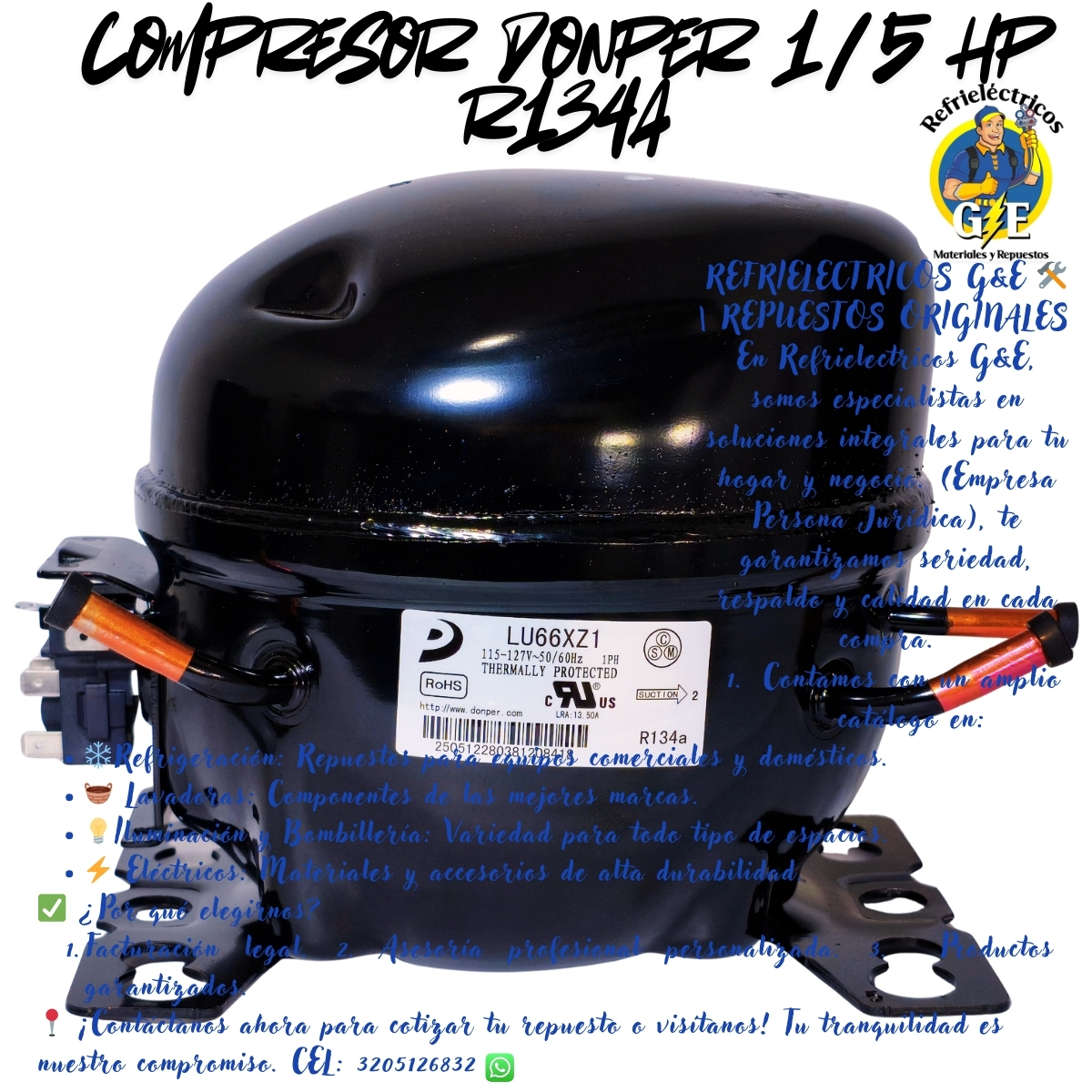 Compresor Nevera 1/5 HP Donper Original - Motor de Refrigeración R134a 110V (Modelo LU66XZ1) - Imagen 13