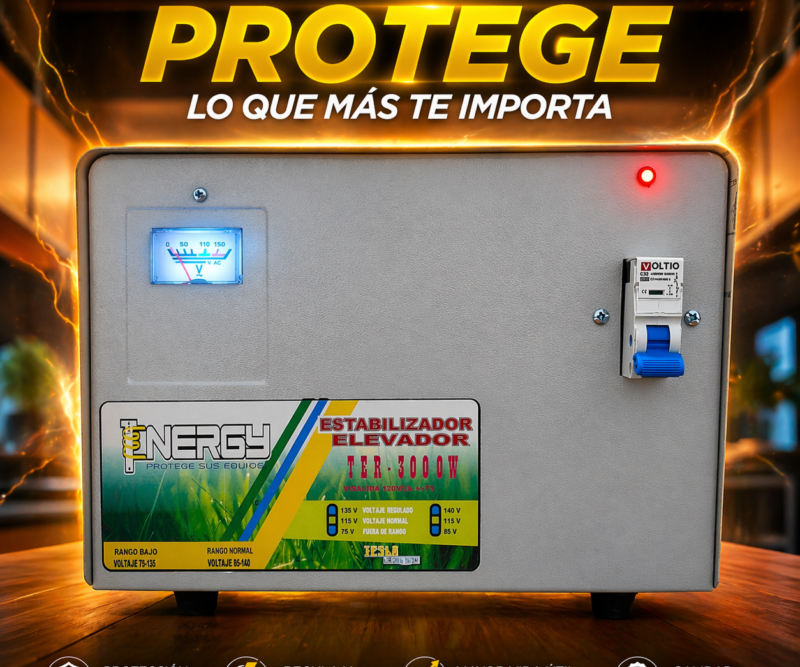 Estabilizador Elevador de Voltaje Tenergy 3000W - Protector Profesional para Neveras, Lavadoras y Hogar (Modelo TER-3000W)