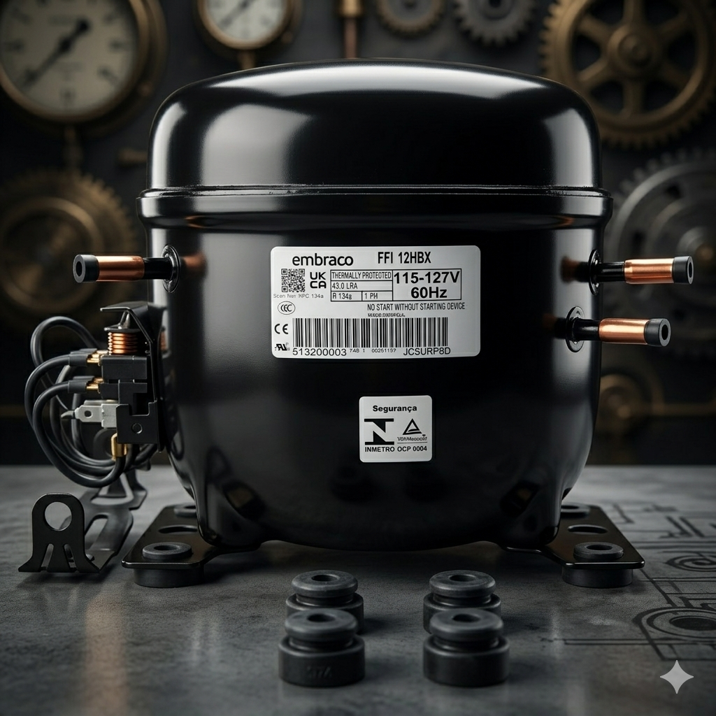 Compresor Nevera 1/3 HP Embraco Original - Motor de Refrigeración R134a 110V (Modelo FFI12HBX)