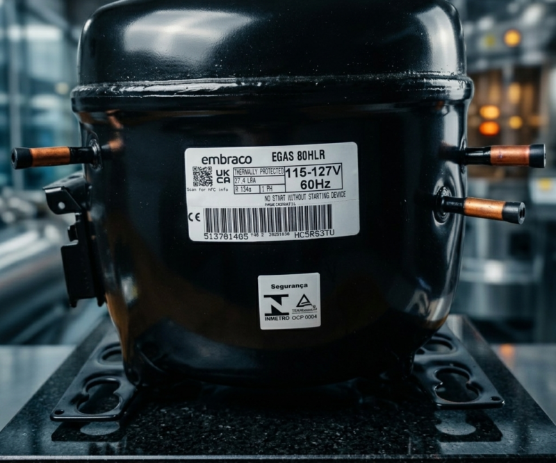 Compresor Nevera 1/4 HP Embraco Original - Motor de Refrigeración R134a 110V (Modelo EGAS 80HLR)