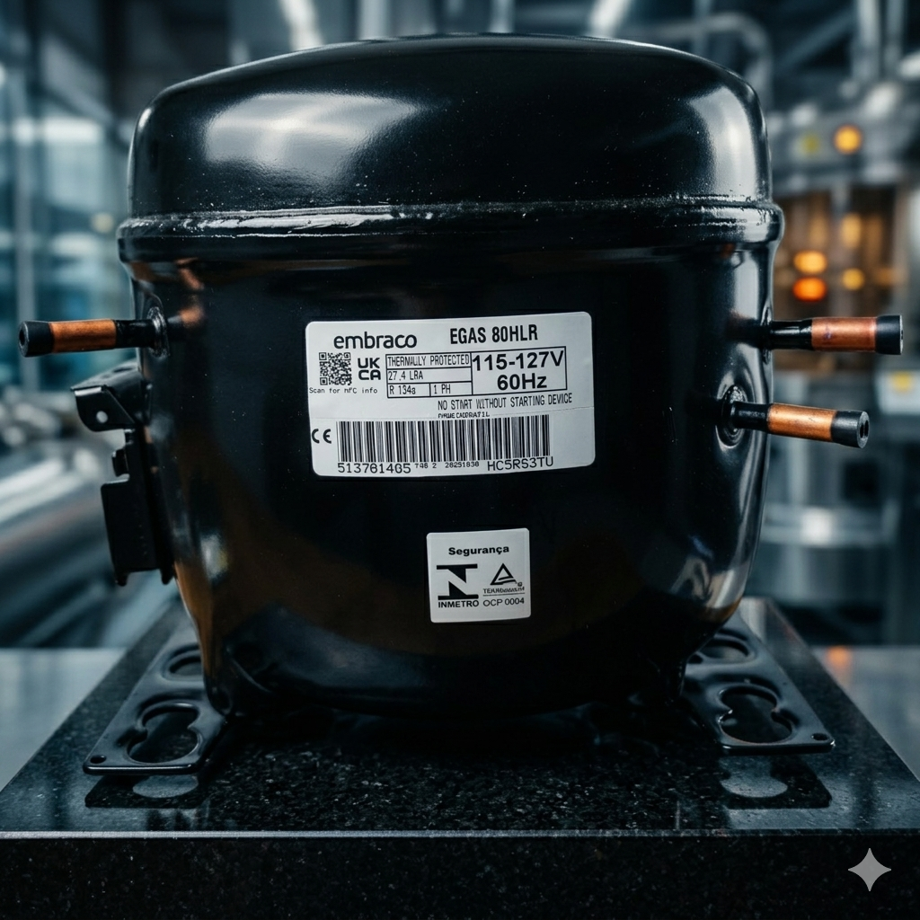 Compresor Nevera 1/4 HP Embraco Original - Motor de Refrigeración R134a 110V (Modelo EGAS 80HLR)