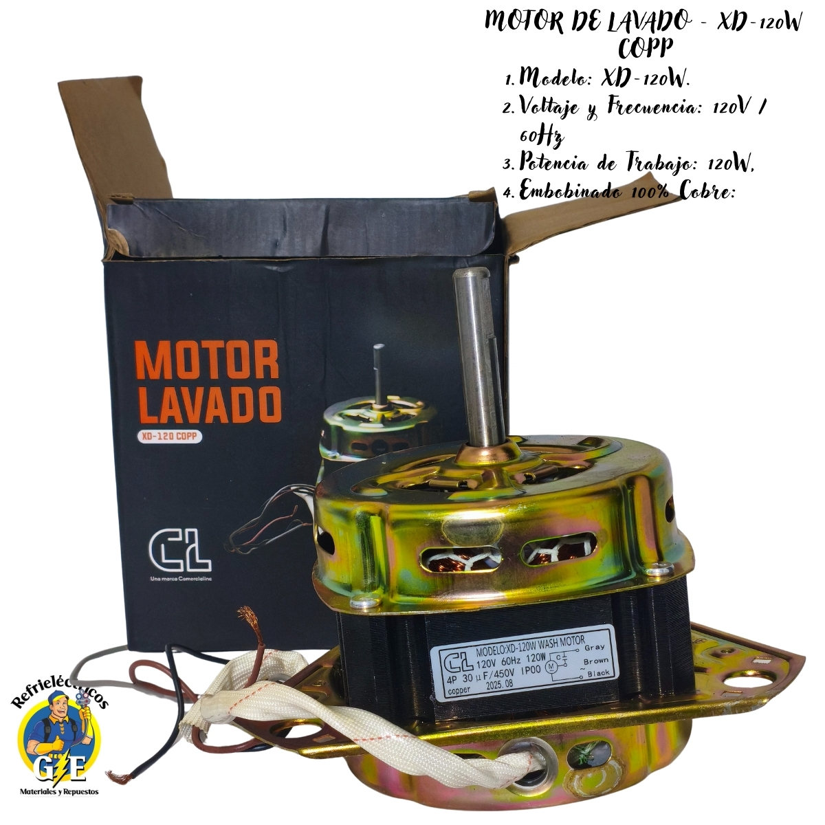 Motor de Lavado CL XD-120W (120W / 120V) para Lavadora - Embobinado 100% Cobre - Imagen 2
