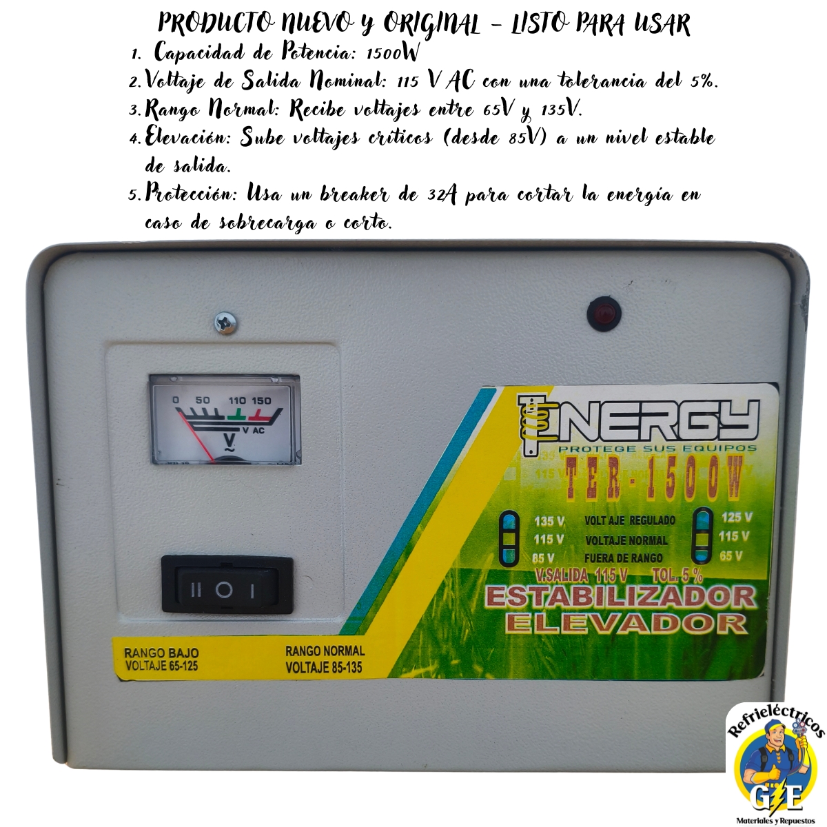 Estabilizador Elevador de Voltaje Tenergy 1500W – Protector de Voltaje Profesional para Neveras y Lavadoras (Modelo TER-1500W) - Imagen 2