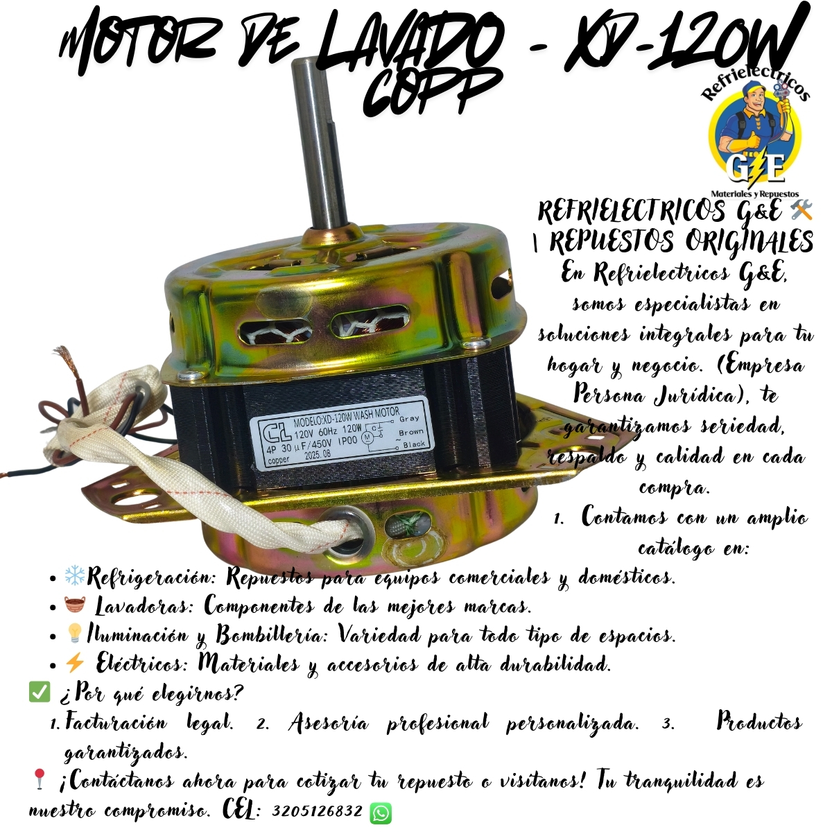 Motor de Lavado CL XD-120W (120W / 120V) para Lavadora - Embobinado 100% Cobre - Imagen 11