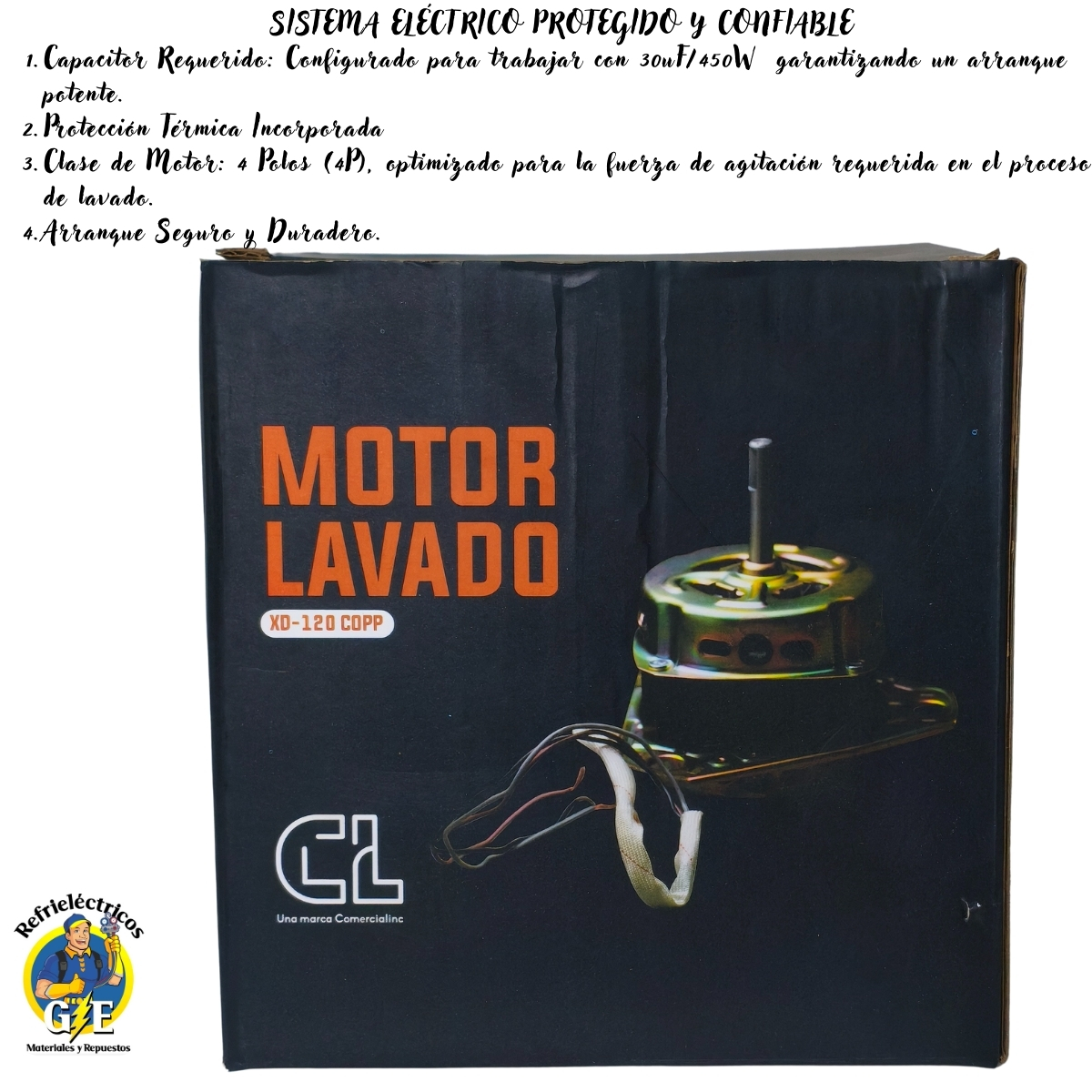 Motor de Lavado CL XD-120W (120W / 120V) para Lavadora - Embobinado 100% Cobre - Imagen 3