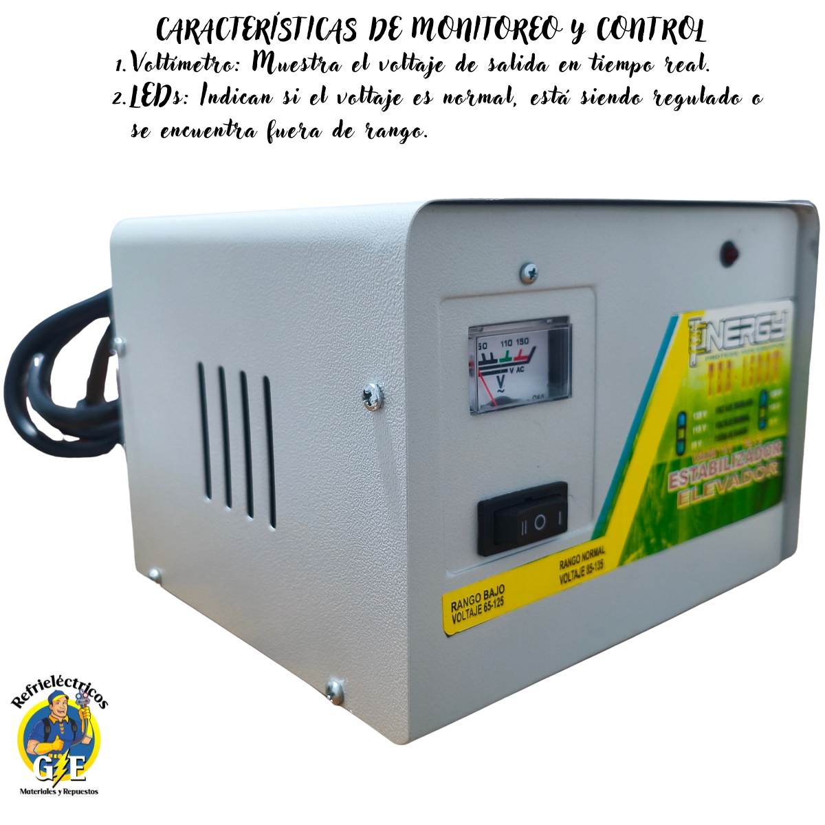 Estabilizador Elevador de Voltaje Tenergy 1500W – Protector de Voltaje Profesional para Neveras y Lavadoras (Modelo TER-1500W) - Imagen 3