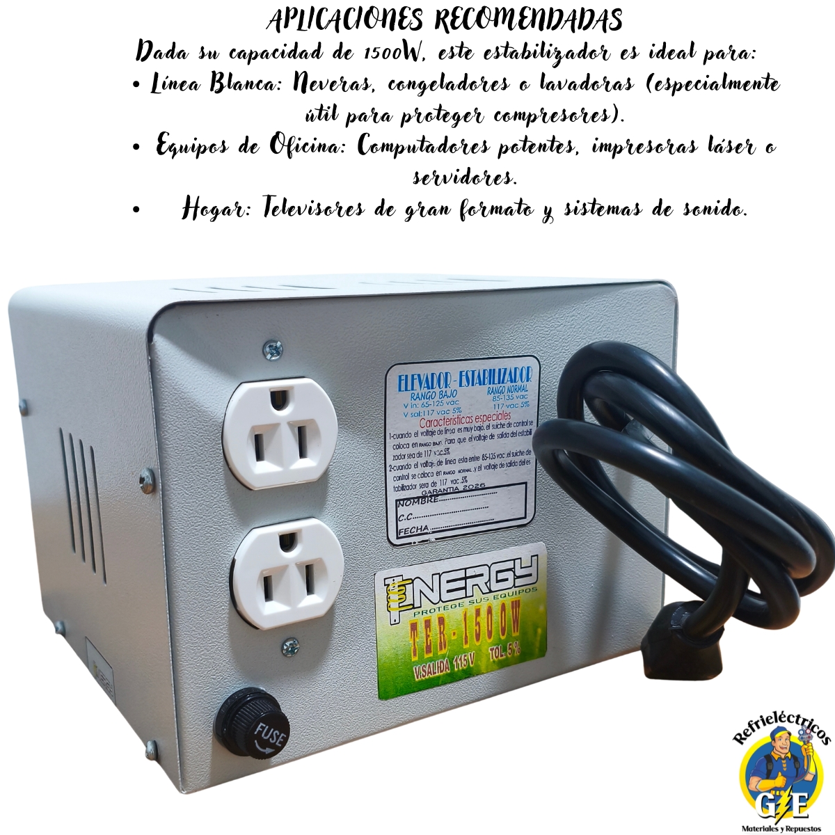 Estabilizador Elevador de Voltaje Tenergy 1500W – Protector de Voltaje Profesional para Neveras y Lavadoras (Modelo TER-1500W) - Imagen 5