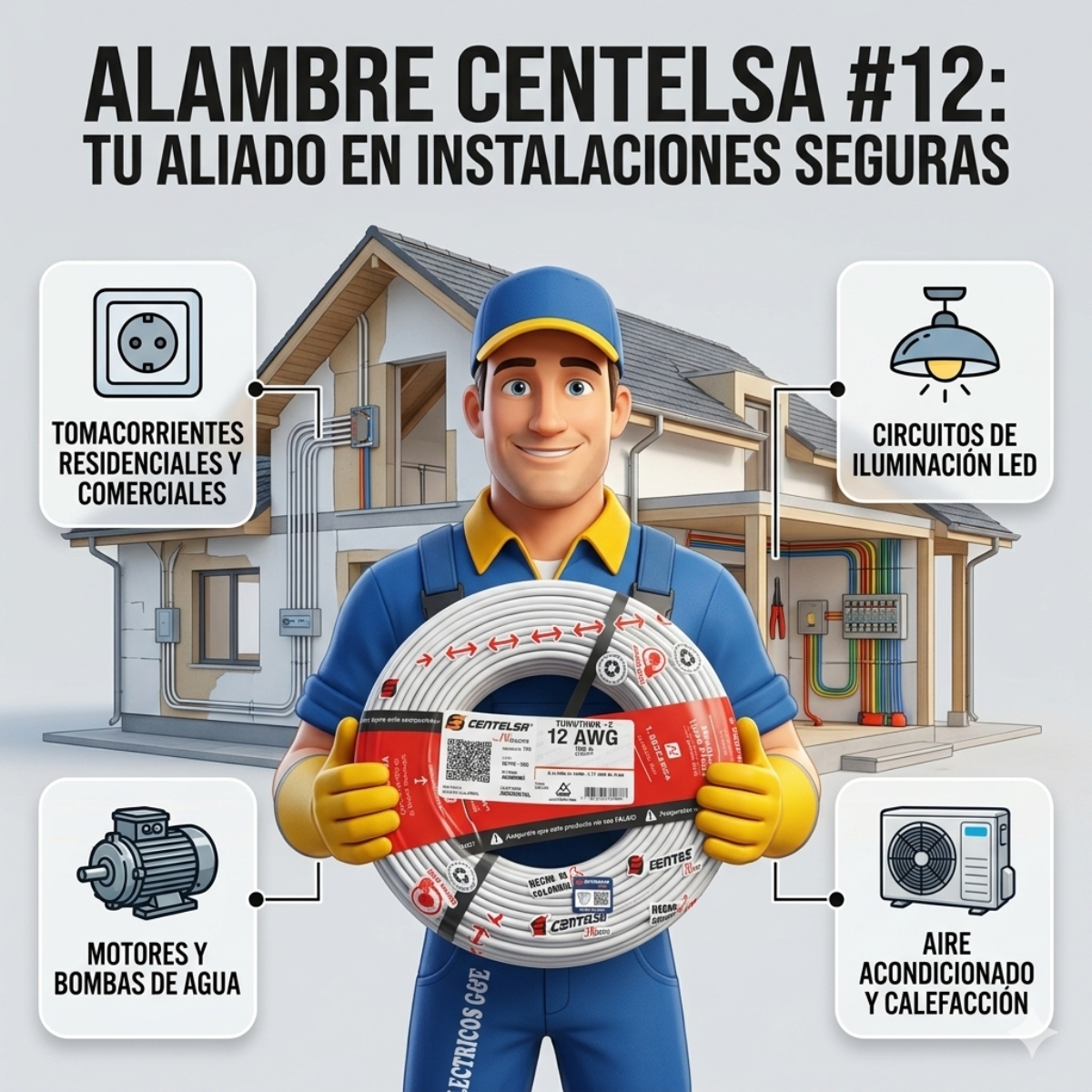 Alambre Eléctrico Centelsa #12 AWG - 100m THHN/THWN-2 (Original Nexans) blanco, rojo, verde y negro - Imagen 9
