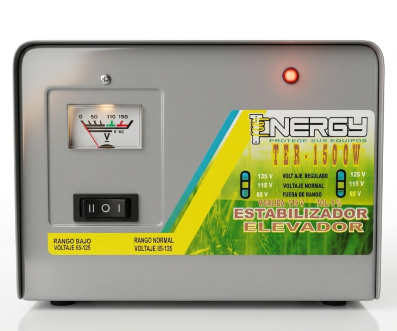 Estabilizador Elevador de Voltaje Tenergy 1500W – Protector de Voltaje Profesional para Neveras y Lavadoras (Modelo TER-1500W)
