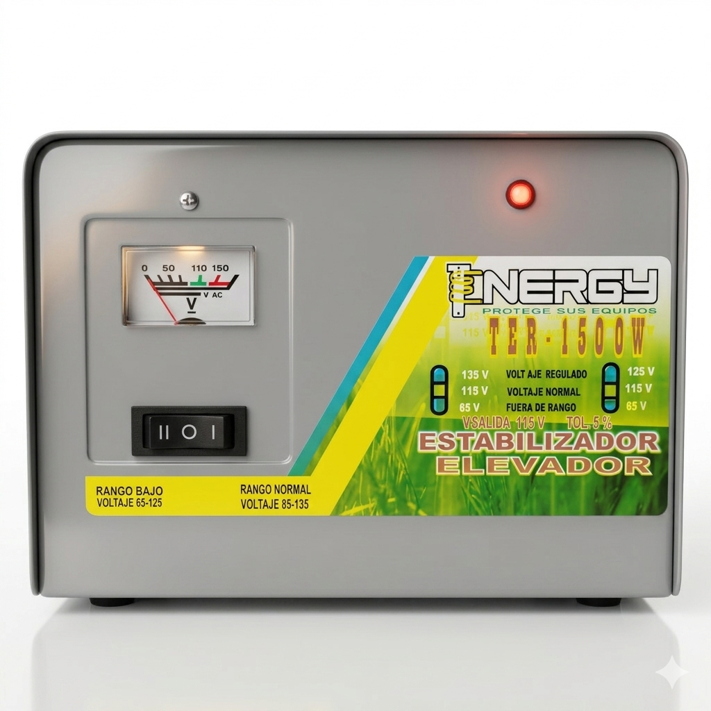 Estabilizador Elevador de Voltaje Tenergy 1500W – Protector de Voltaje Profesional para Neveras y Lavadoras (Modelo TER-1500W)