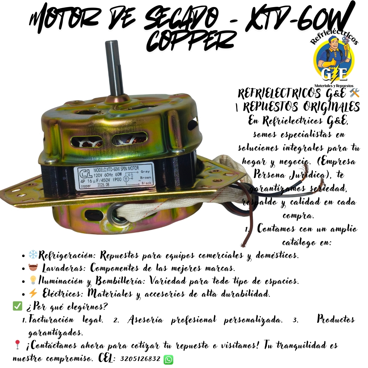 Motor de Secado CL XTD-60W para Lavadora - Embobinado 100% Cobre - Imagen 12